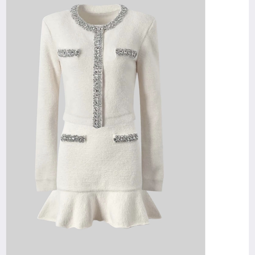Elegant White Mini Dress with Silver Accents MEDIUM